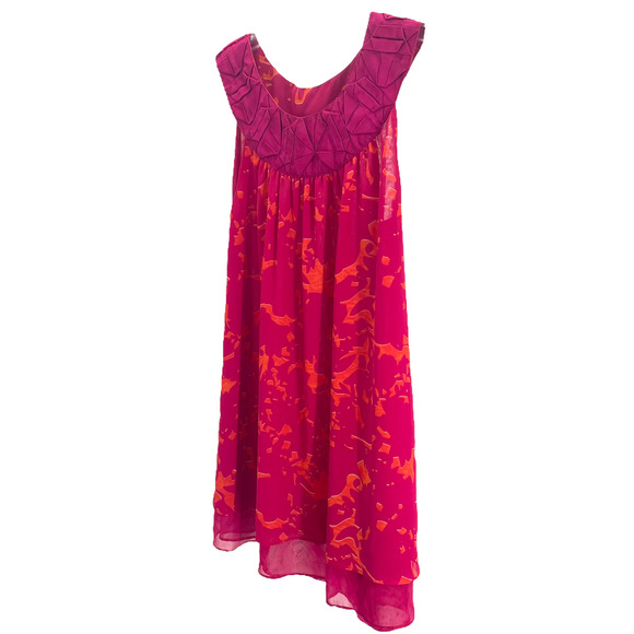 Cabi Pink Orange Print Tulle Hem Sleeveless Mini Shift Dress oversized Size XS - Picture 5 of 11